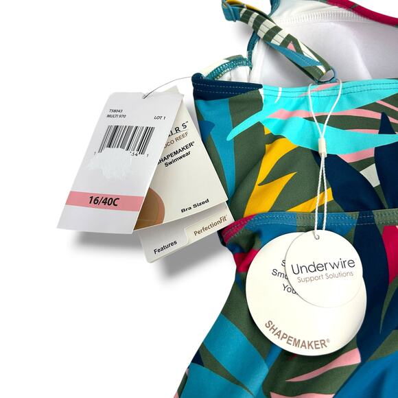 NEW Contours Coco Reef Tankini Top SZ 16 Bra Size 40C Olive Green Blue Tropical - Picture 12 of 12